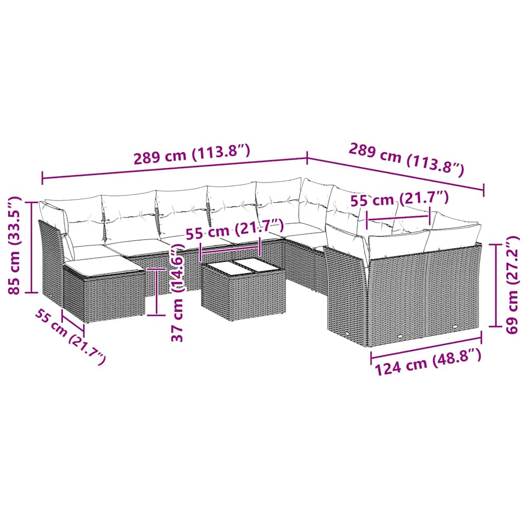 Set Divano Giardino 12 pz con Cuscini Grigio Chiaro Polyrattan | homemem39