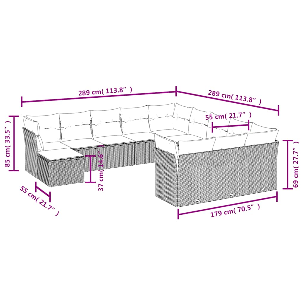 Set Divani da Giardino 12 pz con Cuscini Nero in Polyrattan | homemem39