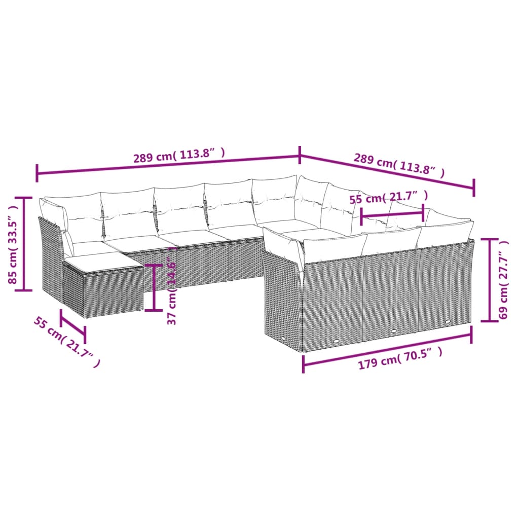 Set Divani da Giardino 12 pz con Cuscini Nero in Polyrattan | homemem39