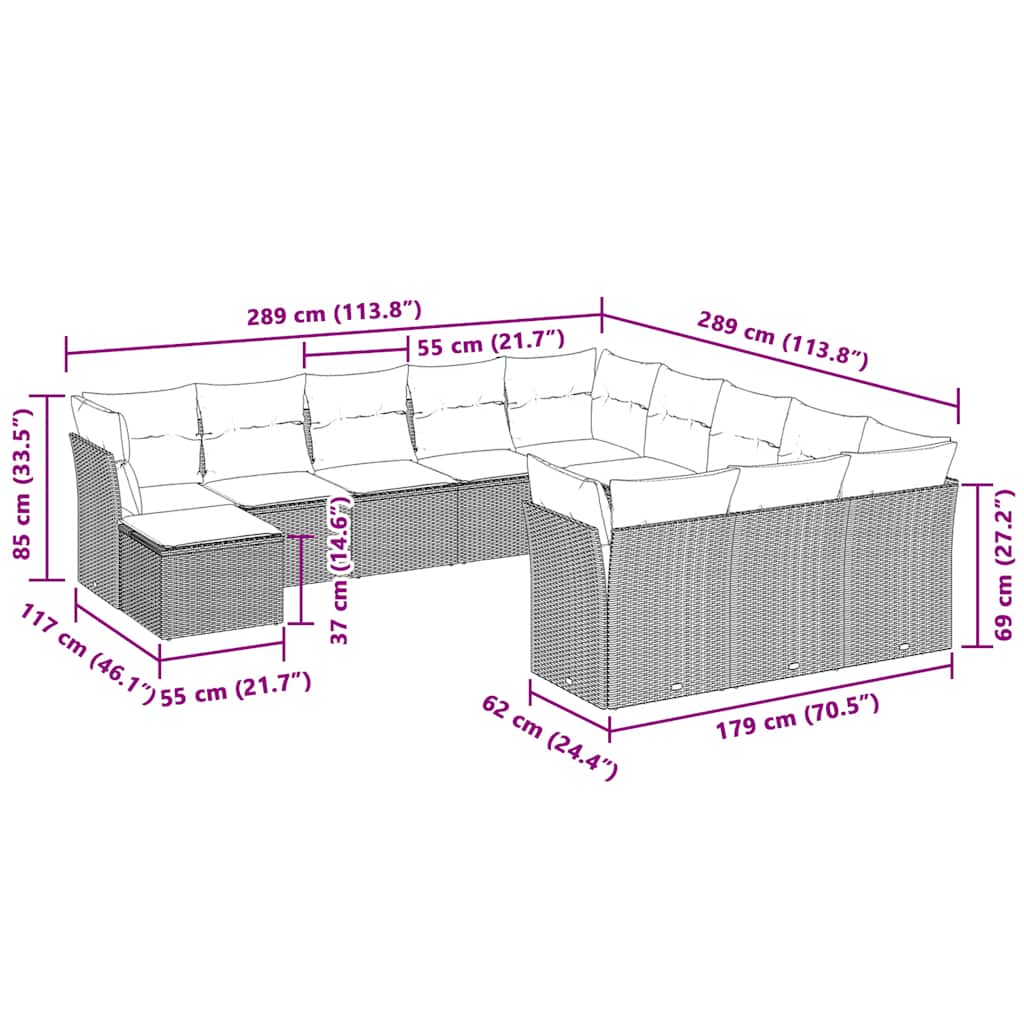 Set Divano Giardino 12 pz con Cuscini Grigio Chiaro Polyrattan | homemem39