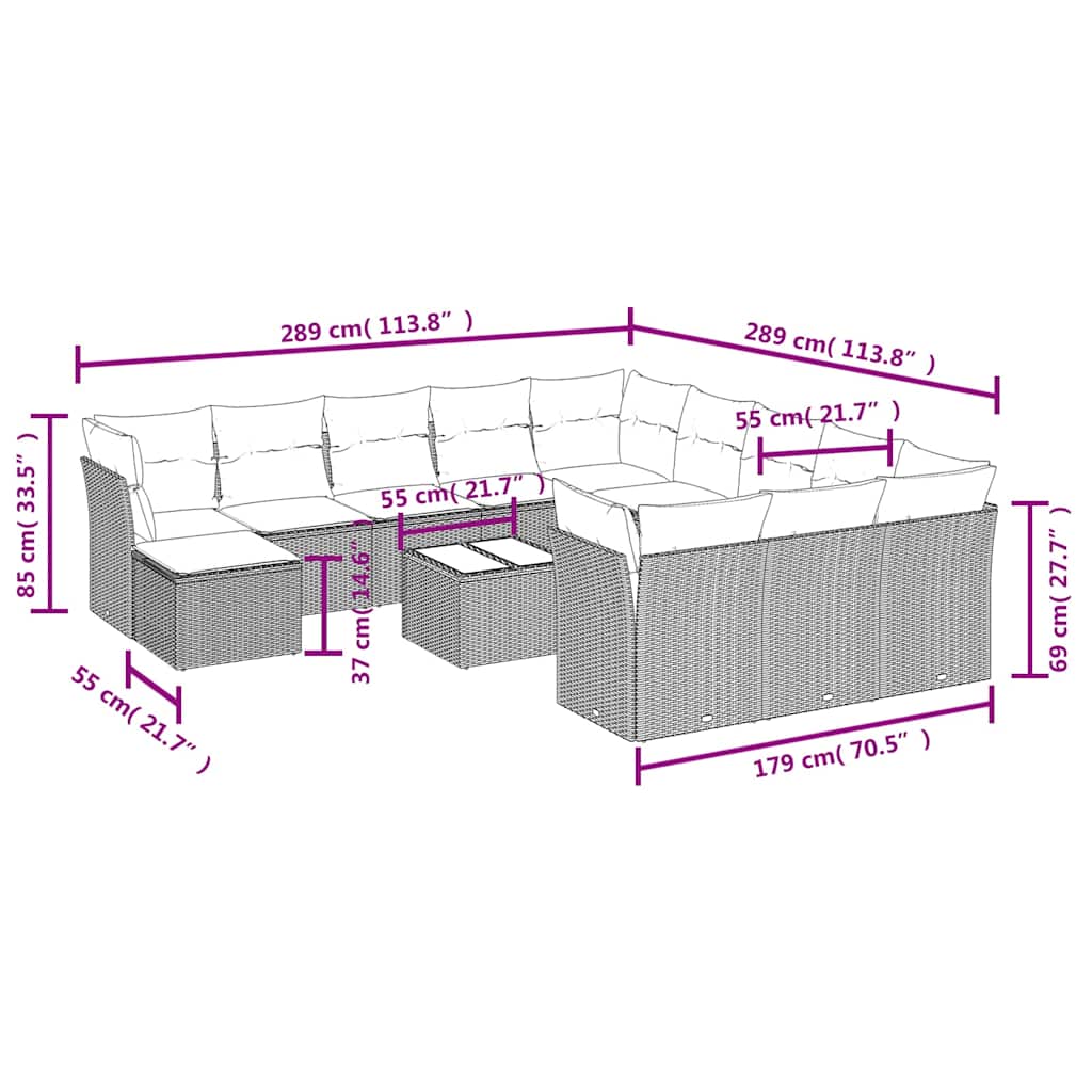 Set Divani da Giardino 13pz con Cuscini Nero in Polyrattan | homemem39