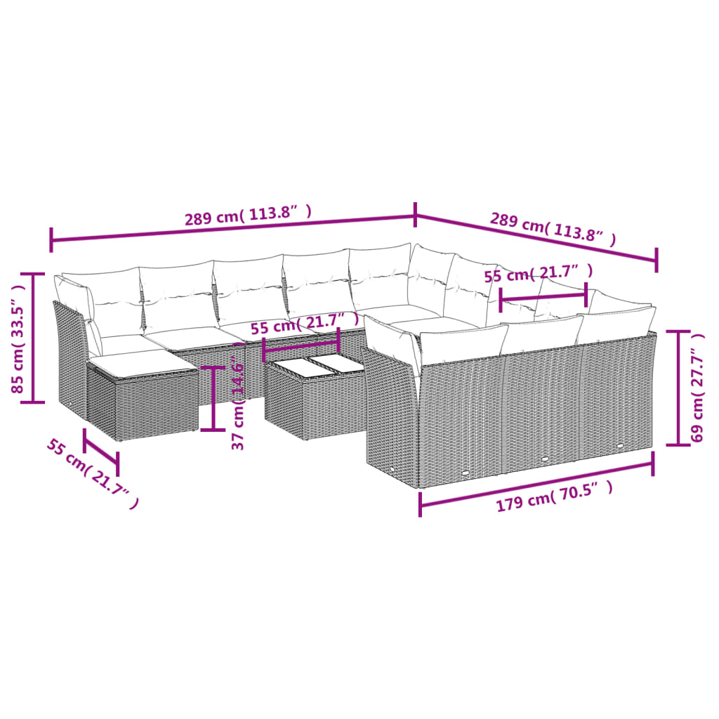 Set Divani da Giardino 13pz con Cuscini Nero in Polyrattan | homemem39