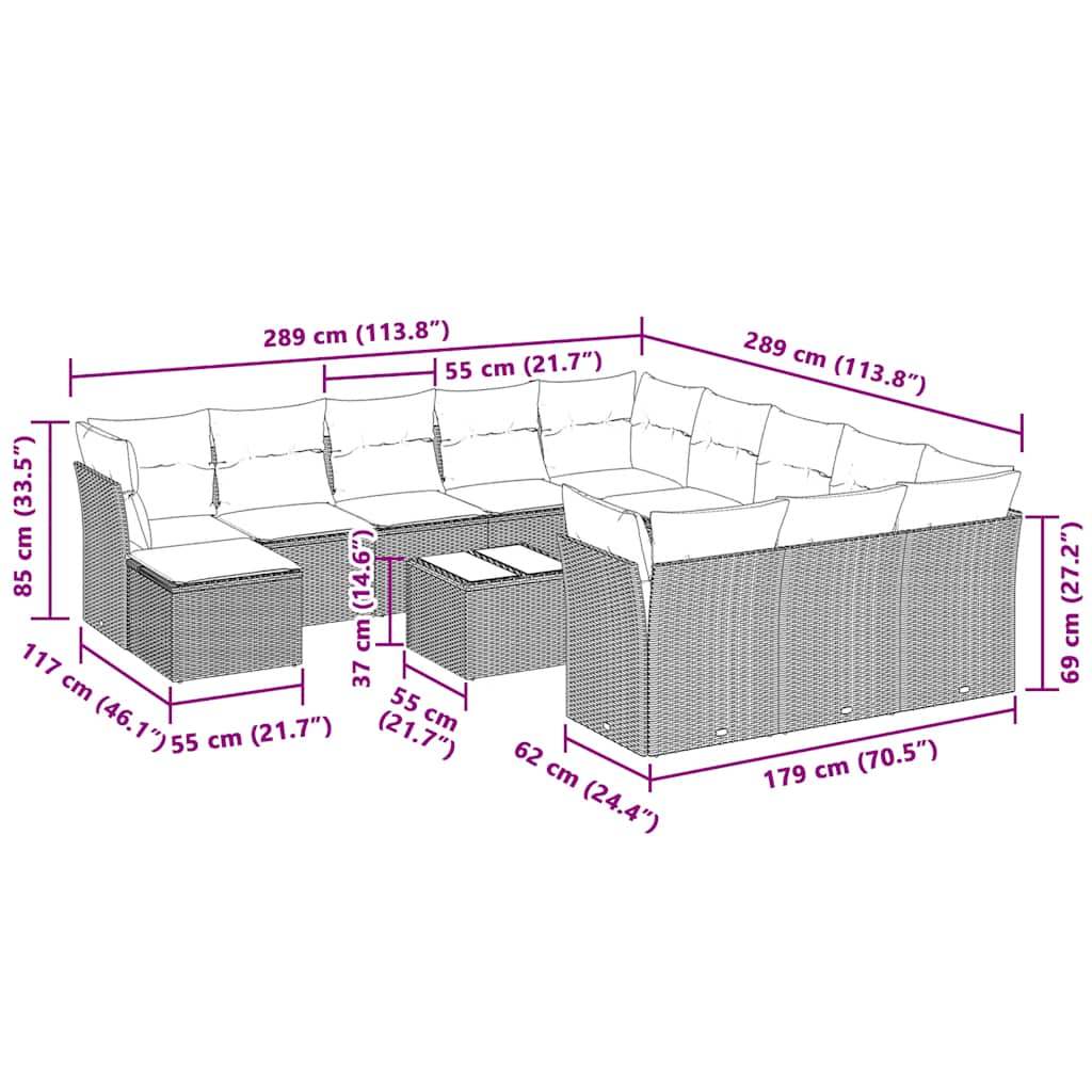 Set Divani Giardino 13 pz con Cuscini Grigio Chiaro Polyrattan | homemem39