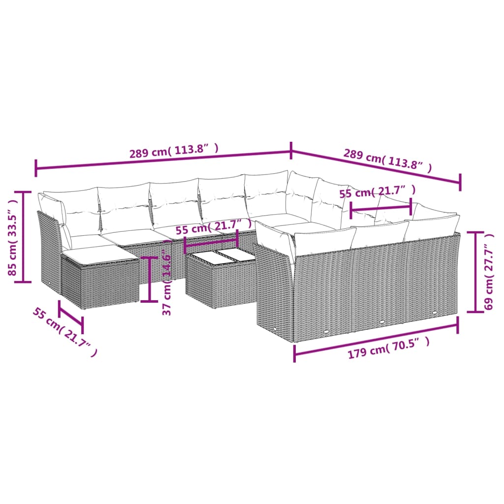 Set Divani da Giardino 13 pz con Cuscini Marrone in Polyrattan | homemem39