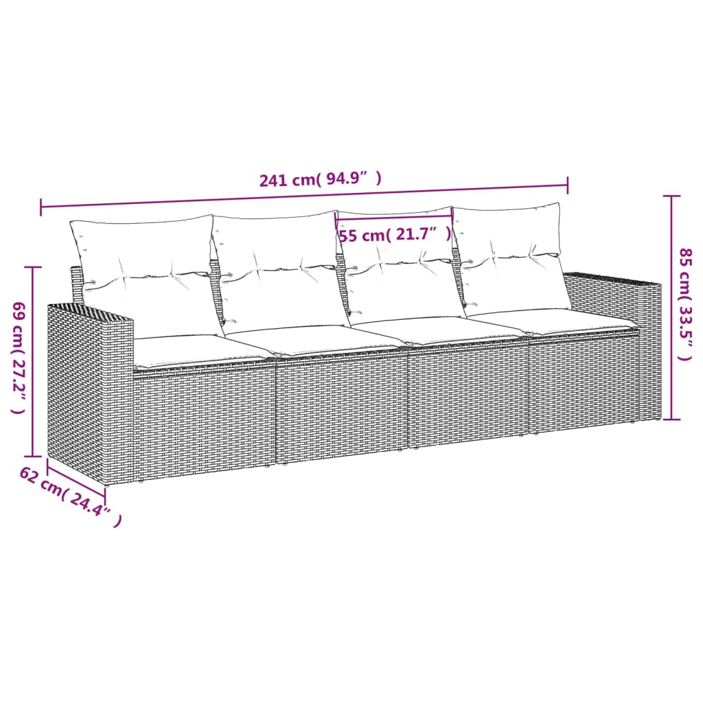 Set Divani da Giardino 4 pz con Cuscini in Polyrattan Grigio | homemem39