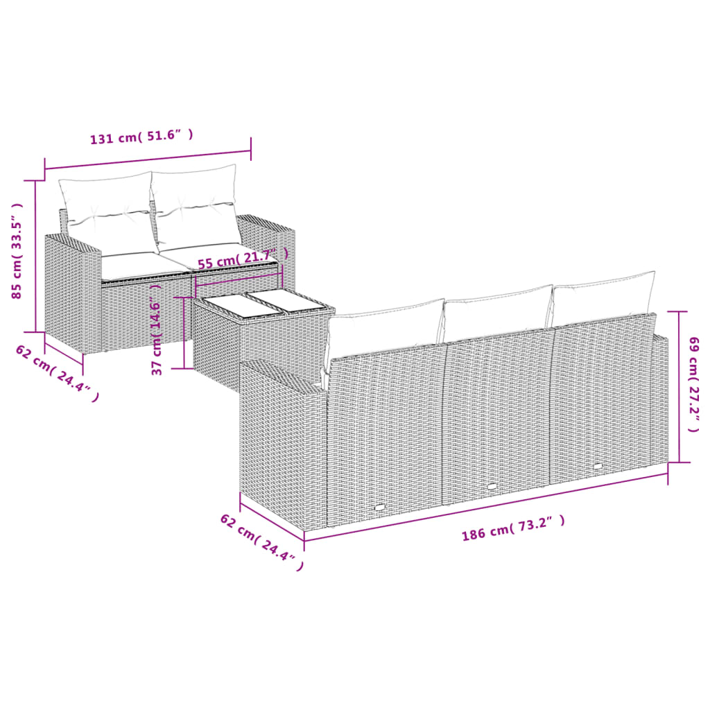 Set Divano da Giardino 6 pz con Cuscini Nero in Polyrattan | homemem39