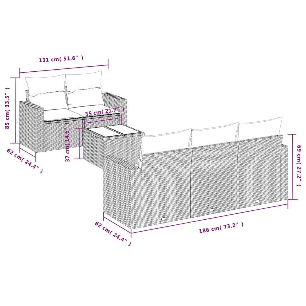 Set Divano da Giardino 6 pz con Cuscini Marrone in Polyrattan | homemem39