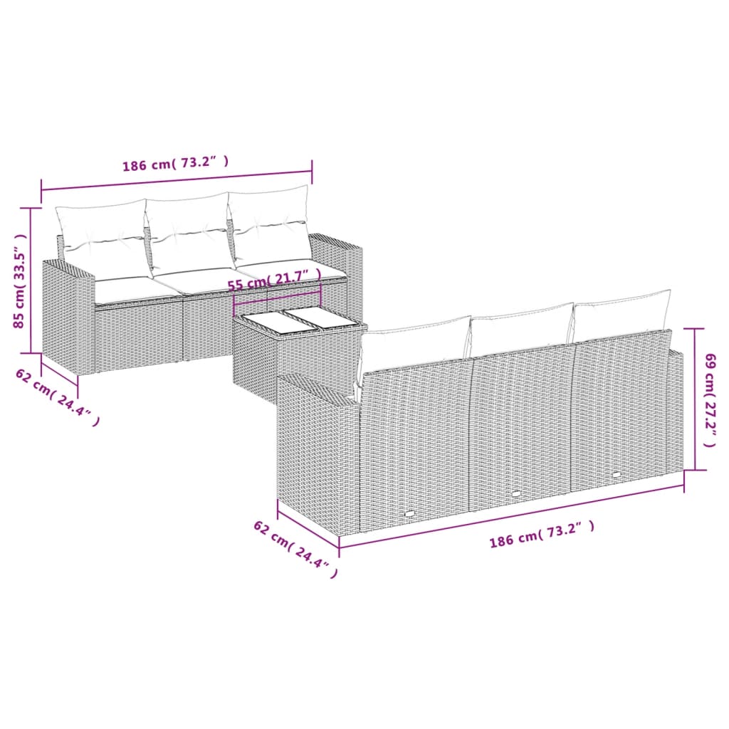 Set Divani da Giardino 7 pz con Cuscini Beige in Polyrattan | homemem39