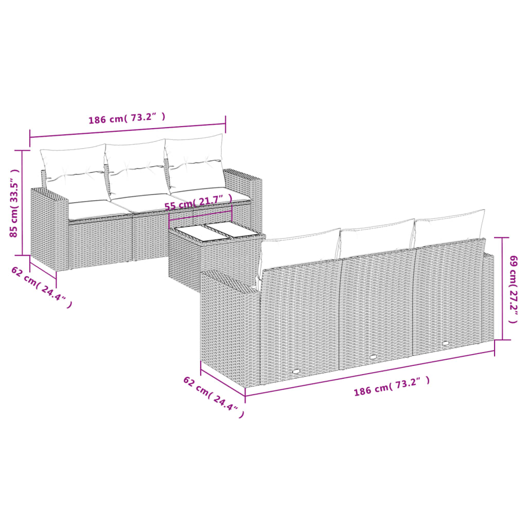 Set Divani da Giardino 7 pz con Cuscini Marrone in Polyrattan | homemem39