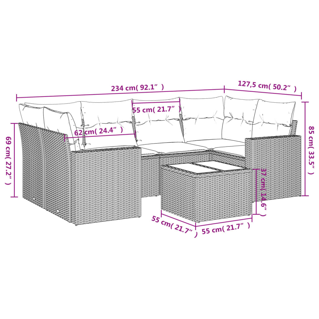 Set Divani da Giardino 7 pz con Cuscini Marrone in Polyrattan | homemem39