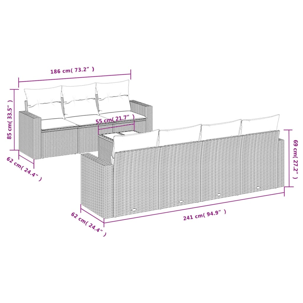 Set Divani da Giardino 8 pz con Cuscini Marrone in Polyrattan | homemem39