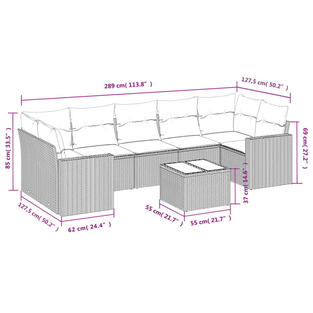 Set Divano da Giardino 8pz con Cuscini Grigio Chiaro Polyrattan | homemem39
