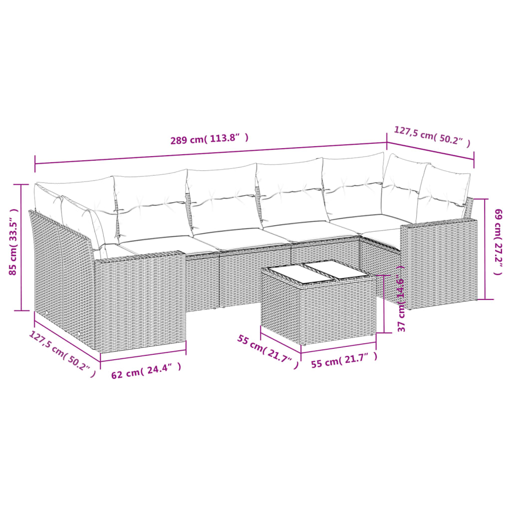 Set Divani da Giardino 8 pz con Cuscini Marrone in Polyrattan | homemem39