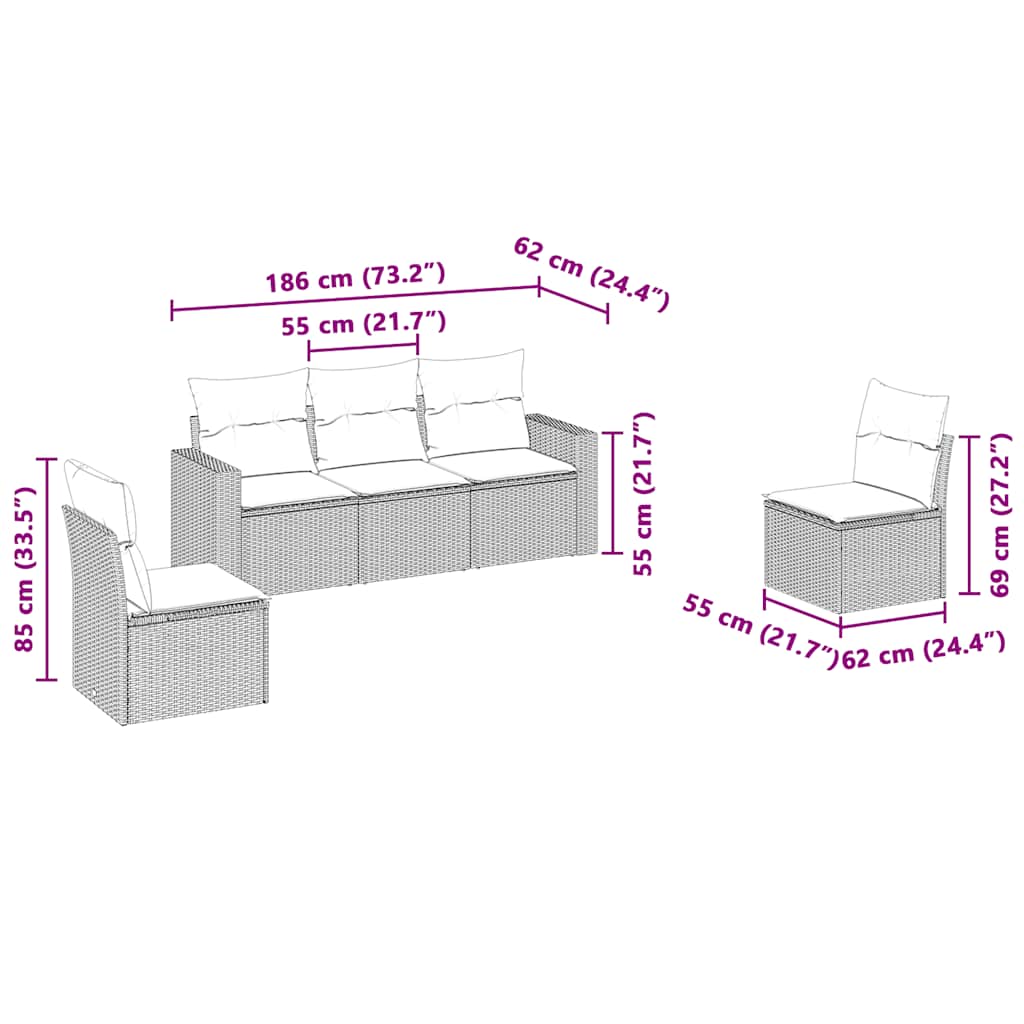 Set Divano da Giardino 5pz con Cuscini Grigio Chiaro Polyrattan | homemem39