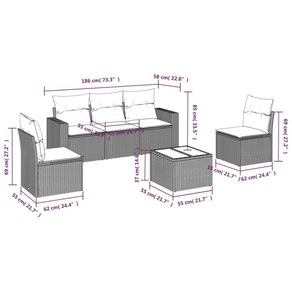 Set Divano da Giardino 6pz con Cuscini Grigio Chiaro Polyrattan | homemem39
