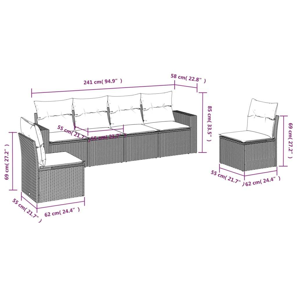 Set Divano da Giardino 6 pz con Cuscini Nero in Polyrattan | homemem39
