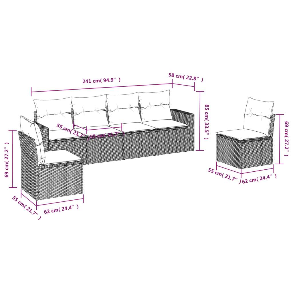 Set Divano da Giardino 6 pz con Cuscini Beige in Polyrattan | homemem39