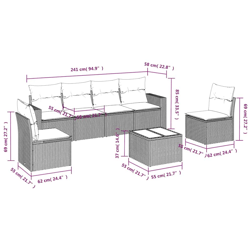 Set Divani da Giardino con Cuscini 7pz Nero Polyrattan | homemem39