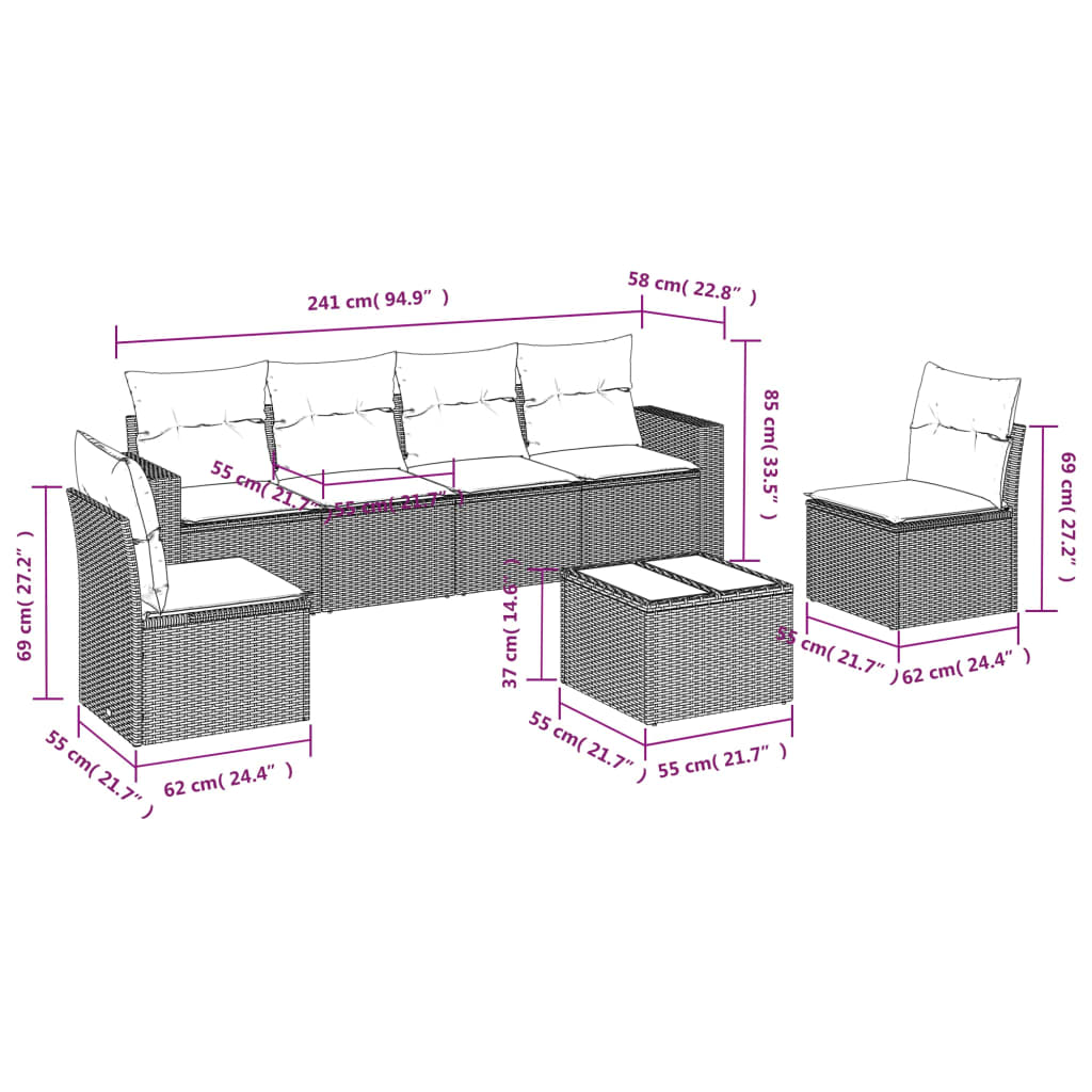 Set Divani da Giardino con Cuscini 7pz Nero Polyrattan | homemem39