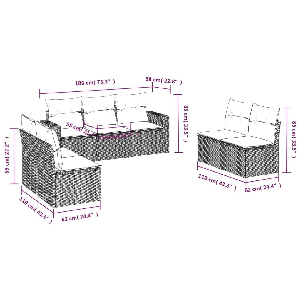Set Divani da Giardino con Cuscini 7pz Nero Polyrattan | homemem39