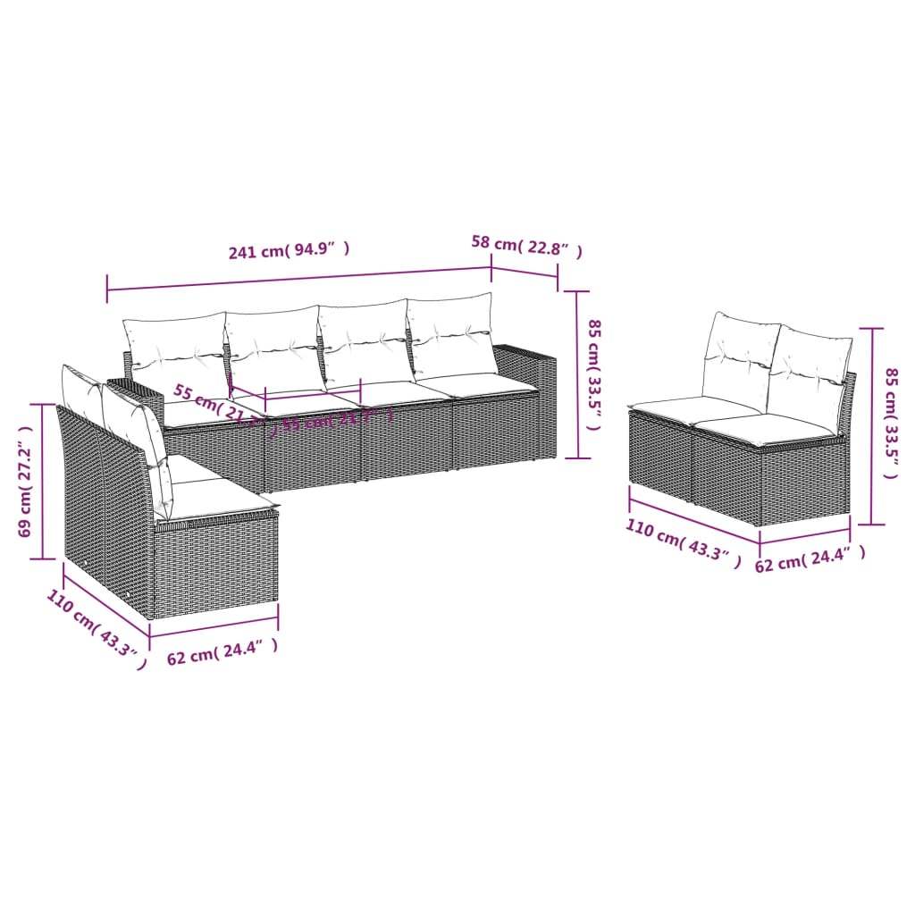 Set Divani da Giardino con Cuscini 8 pz Nero in Polyrattan | homemem39