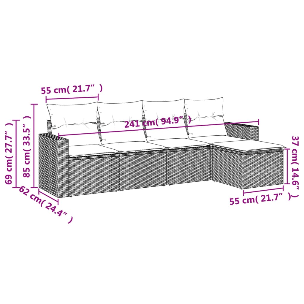Set Divano da Giardino 5 pz con Cuscini Beige in Polyrattan | homemem39