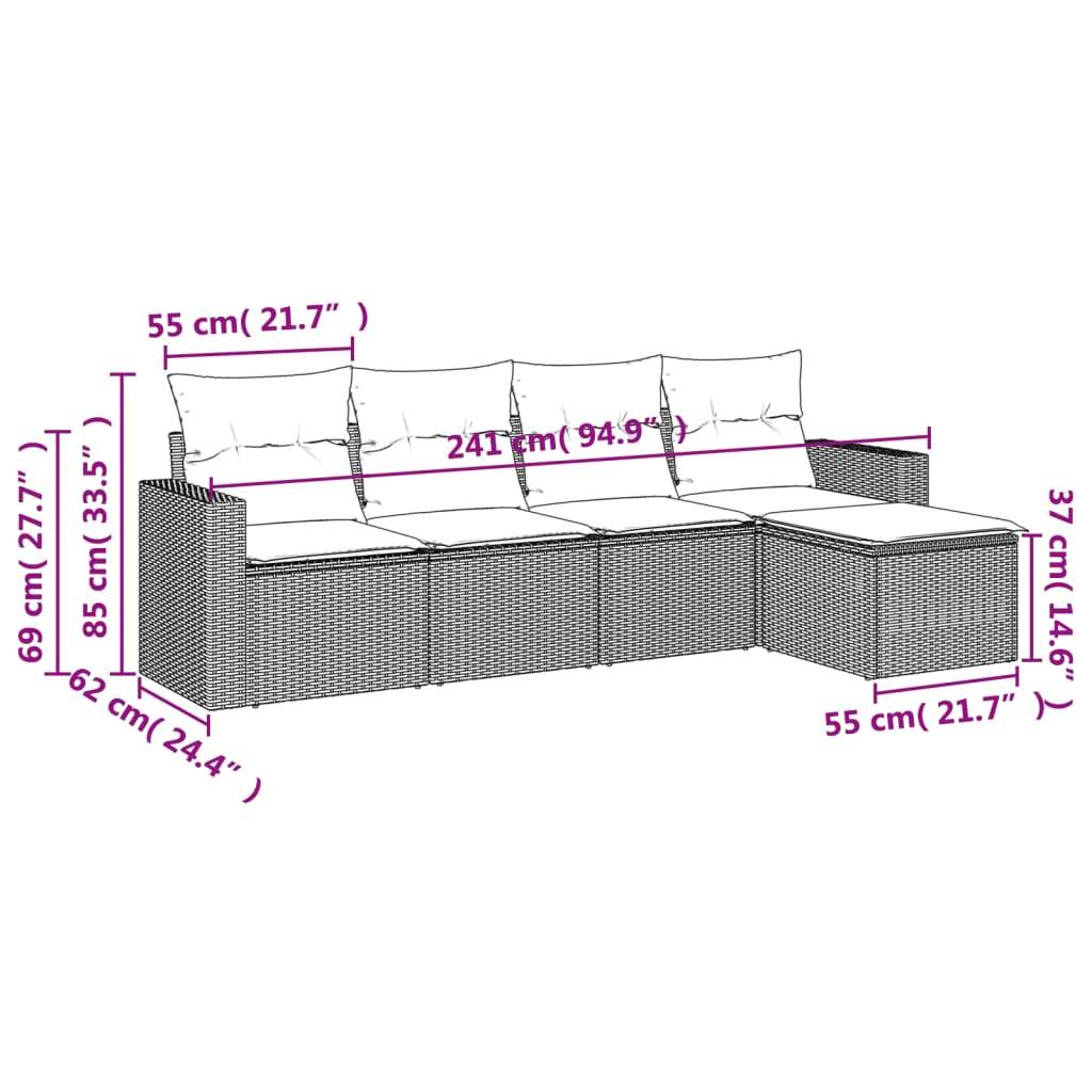 Set Divano da Giardino 5 pz con Cuscini Marrone in Polyrattan | homemem39