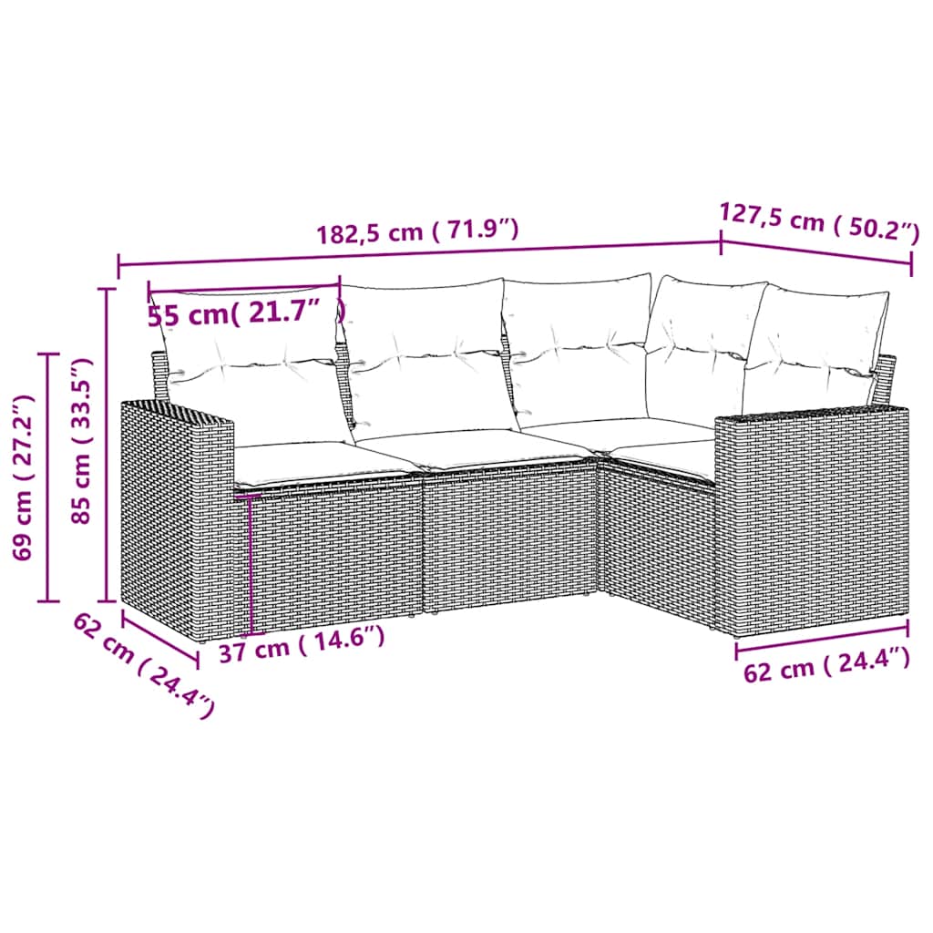 Set Divano da Giardino 4pz con Cuscini Grigio Chiaro Polyrattan | homemem39