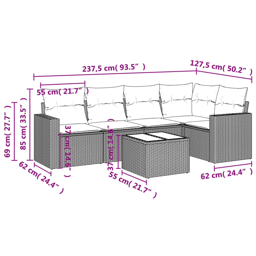Set Divano da Giardino 6pz con Cuscini Grigio Chiaro Polyrattan | homemem39