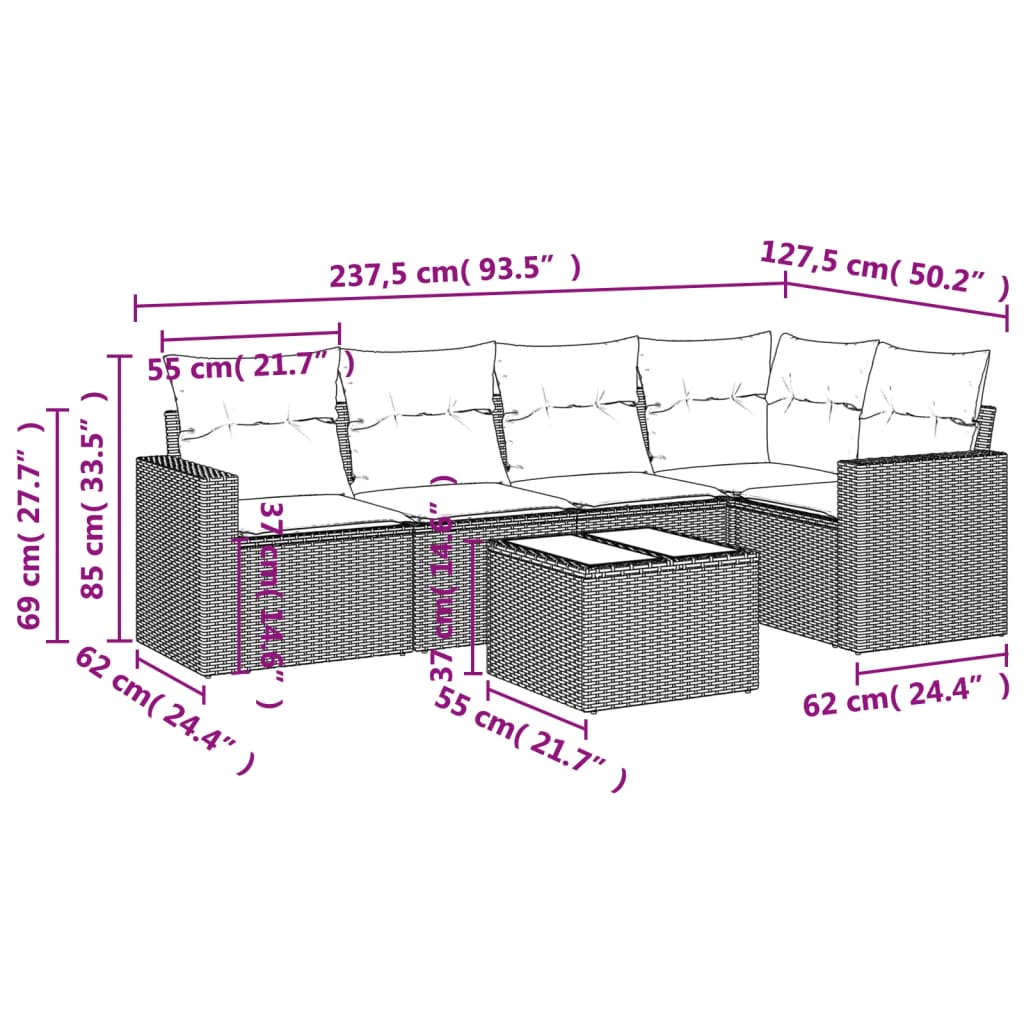 Set Divano da Giardino 6 pz con Cuscini Marrone in Polyrattan | homemem39