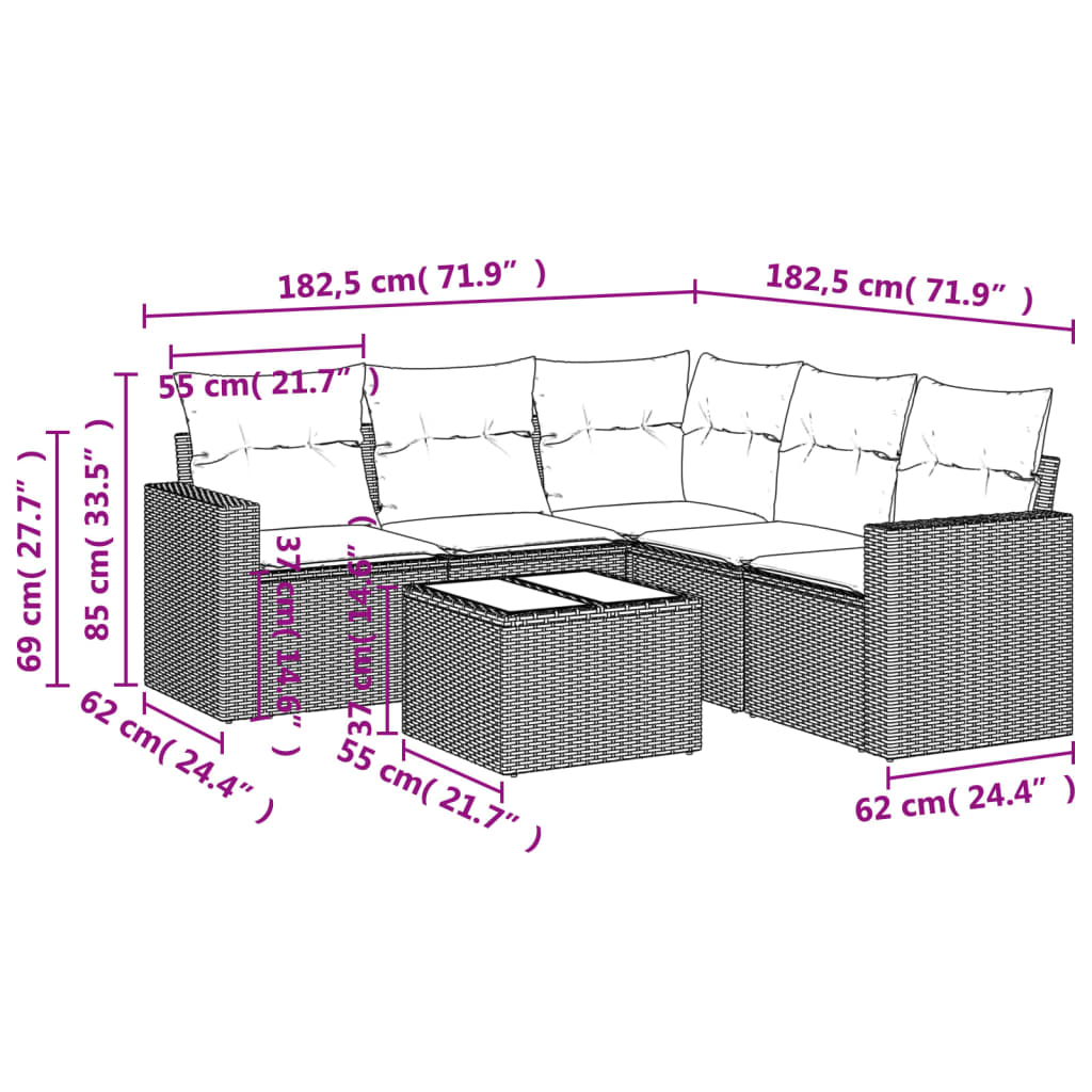 Set Divano da Giardino 6 pz con Cuscini Beige in Polyrattan | homemem39