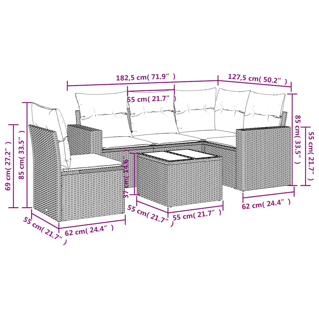 Set Divano da Giardino 6 pz con Cuscini Nero in Polyrattan | homemem39