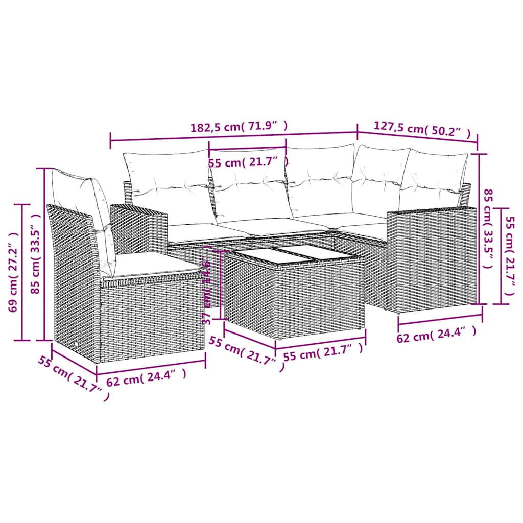Set Divano da Giardino 6 pz con Cuscini Beige in Polyrattan | homemem39