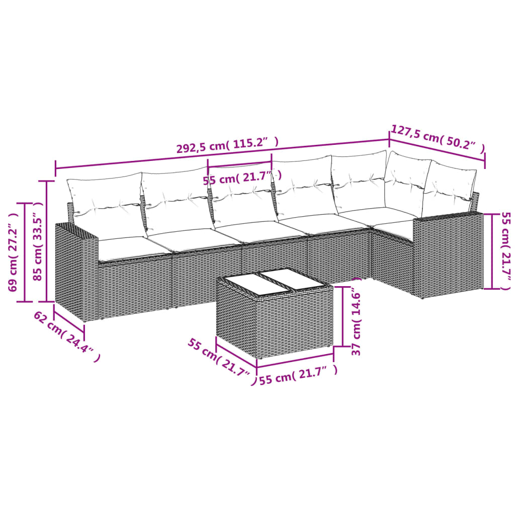 Set Divani da Giardino con Cuscini 7pz Nero Polyrattan | homemem39