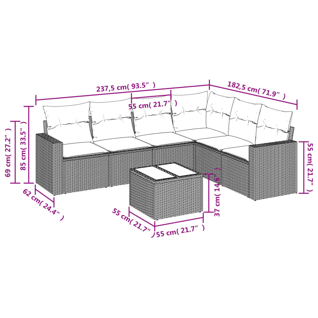 Set Divani da Giardino 7pz con Cuscini Grigio Chiaro Polyrattan | homemem39