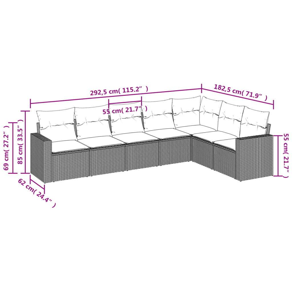 Set Divani da Giardino 7 pz con Cuscini Beige in Polyrattan | homemem39
