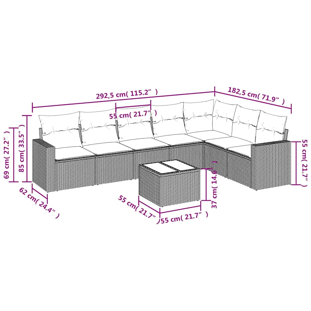 Set Divani da Giardino con Cuscini 8 pz Nero in Polyrattan | homemem39