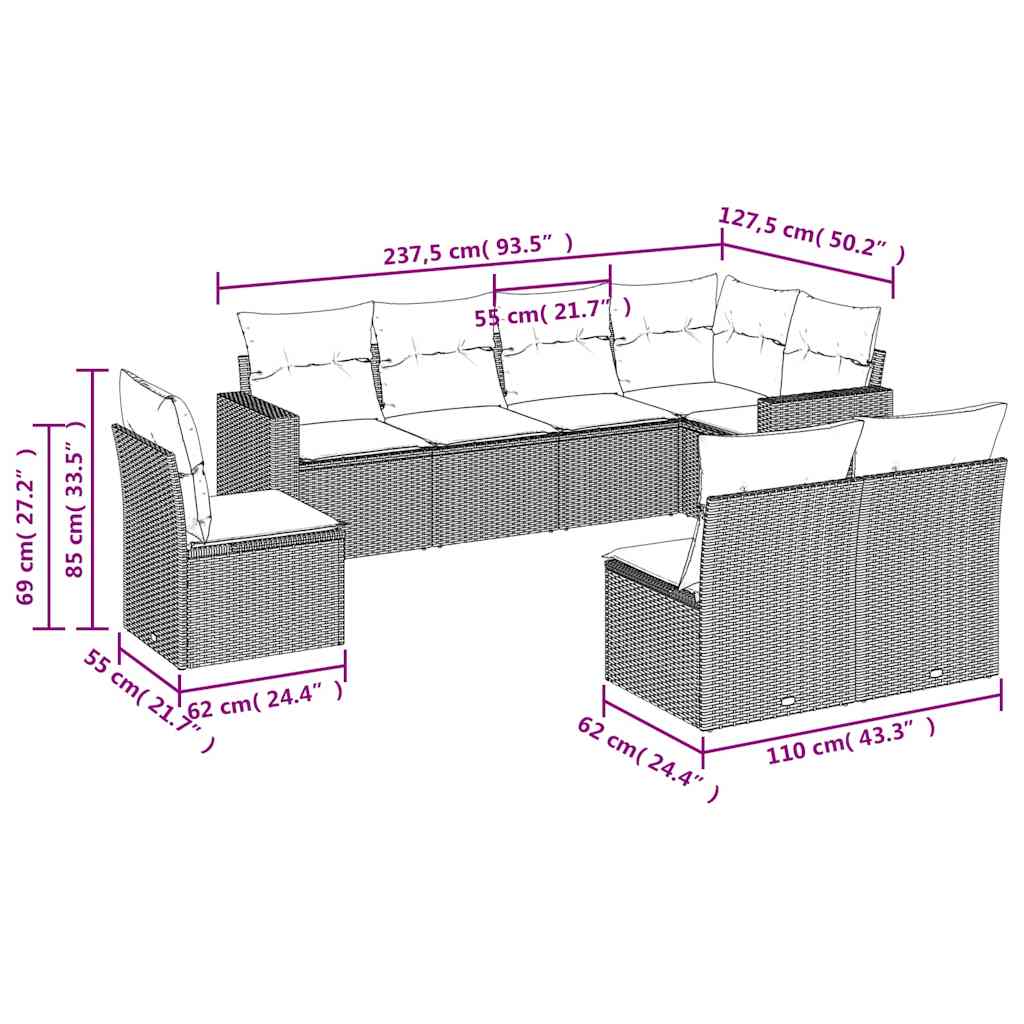 Set Divani da Giardino con Cuscini 8 pz Nero in Polyrattan | homemem39