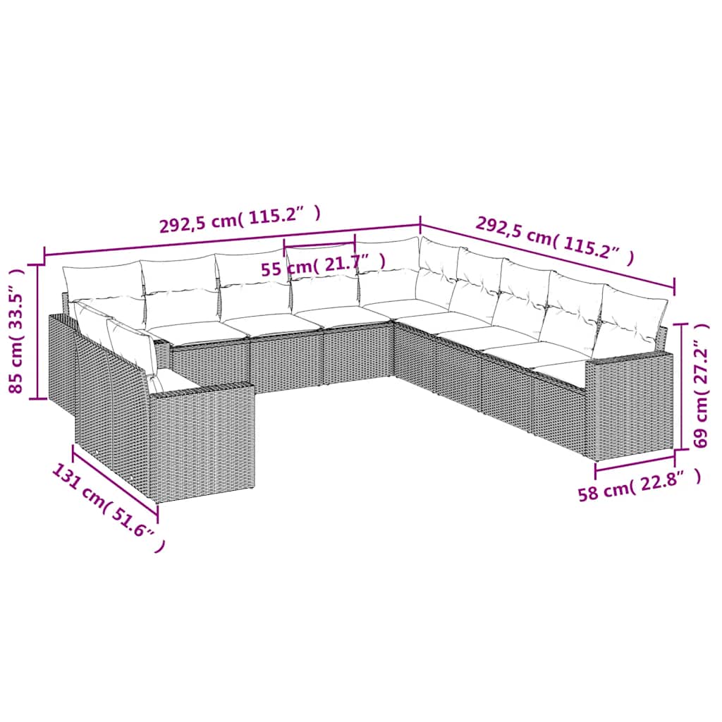 Set Divani da Giardino 11 pz con Cuscini in Polyrattan Nero | homemem39