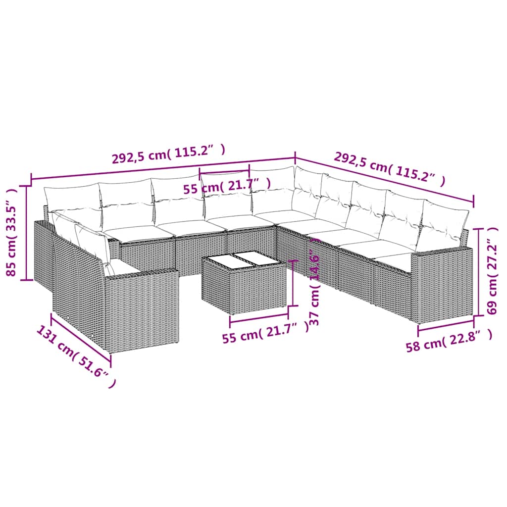 Set Divani da Giardino 12 pz con Cuscini Nero in Polyrattan | homemem39