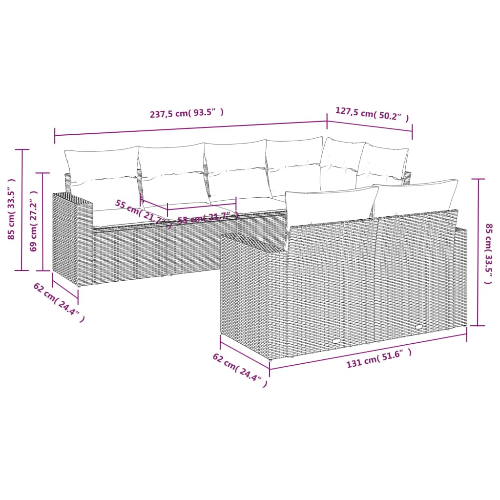 Set Divani da Giardino 7pz con Cuscini Grigio Chiaro Polyrattan | homemem39