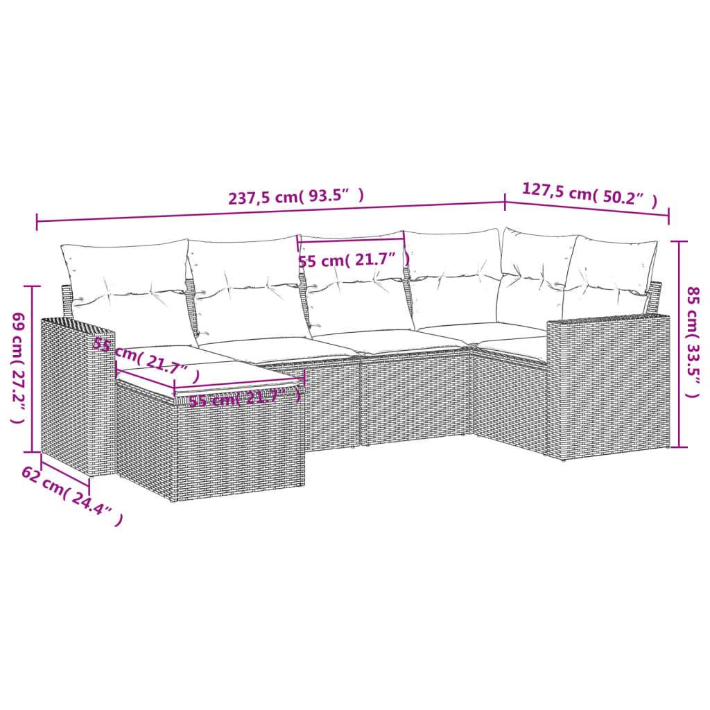 Set Divano da Giardino 6 pz con Cuscini Nero in Polyrattan | homemem39
