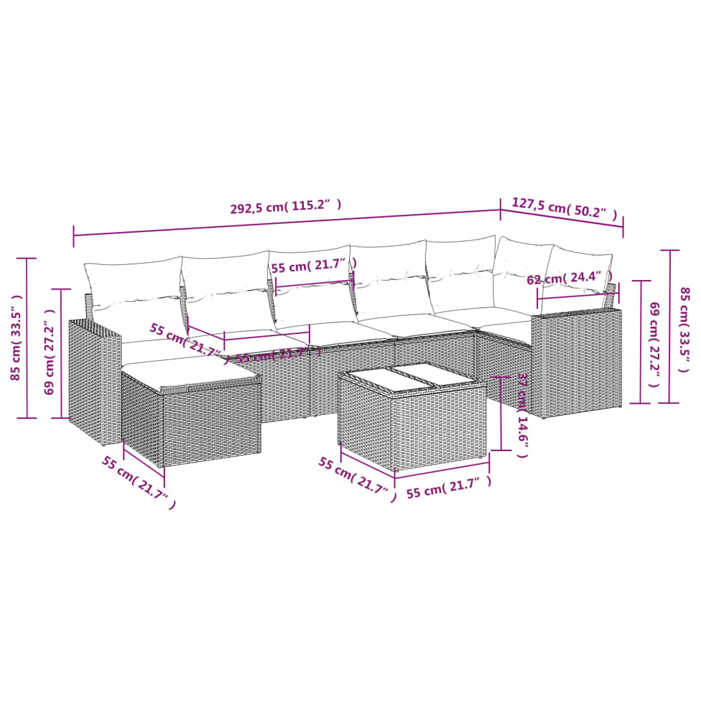 Set Divani da Giardino con Cuscini 8 pz Nero in Polyrattan | homemem39