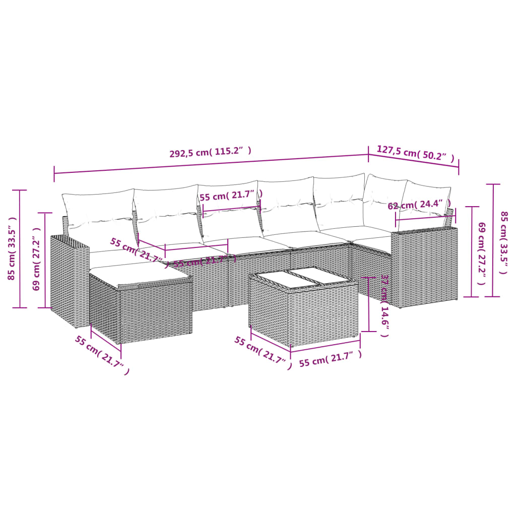 Set Divano da Giardino 8pz con Cuscini Grigio Chiaro Polyrattan | homemem39