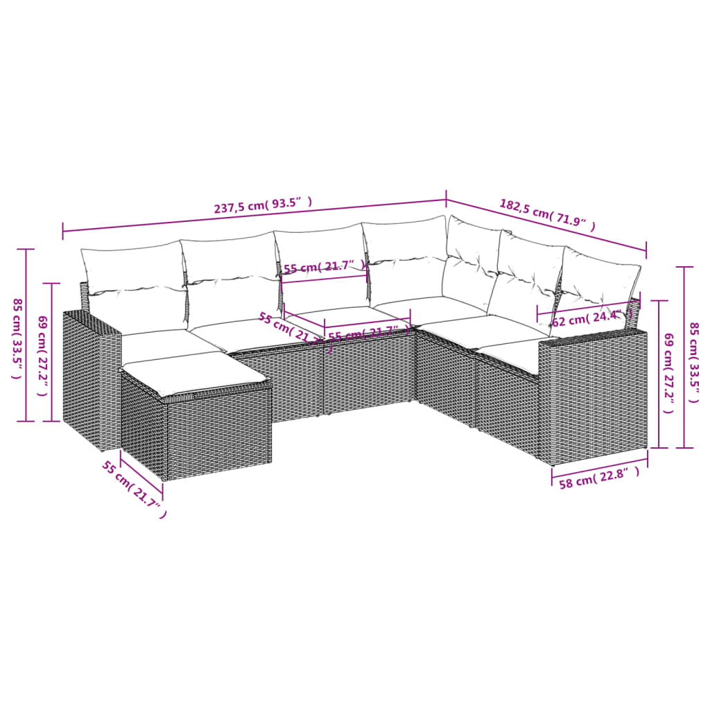 Set Divani da Giardino 7pz con Cuscini Grigio Chiaro Polyrattan | homemem39