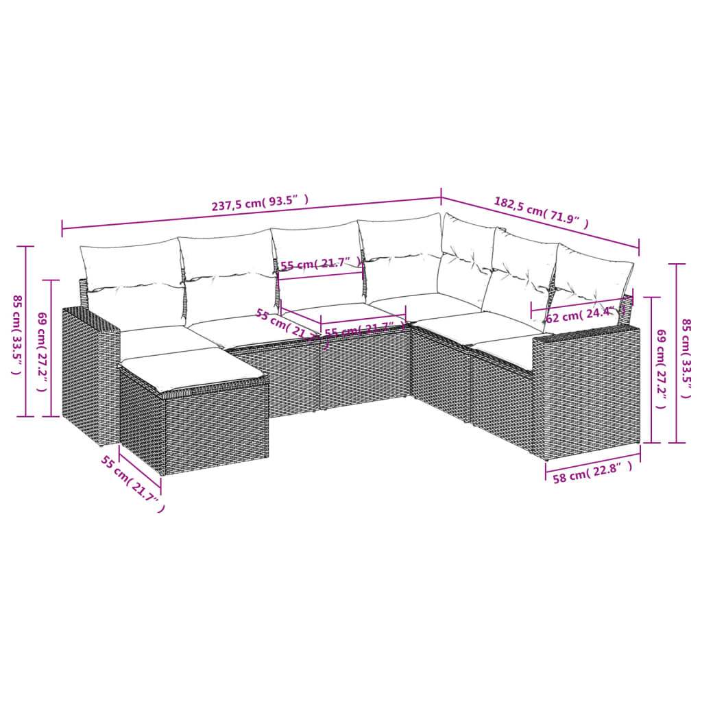 Set Divani da Giardino 7 pz con Cuscini Marrone in Polyrattan | homemem39