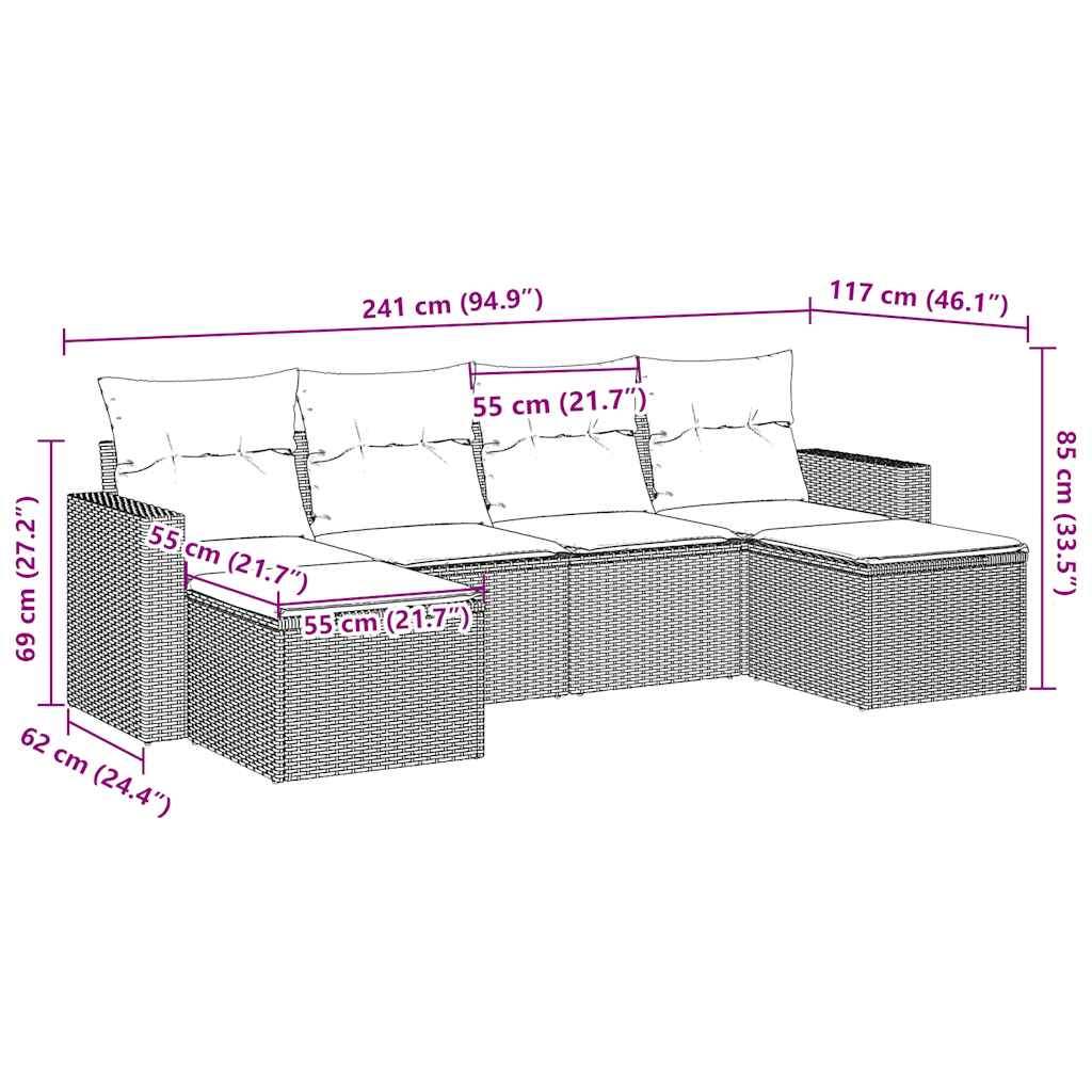Set Divano da Giardino 6 pz con Cuscini Marrone in Polyrattan | homemem39