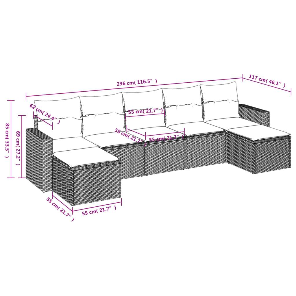Set Divani da Giardino con Cuscini 7pz Nero Polyrattan | homemem39