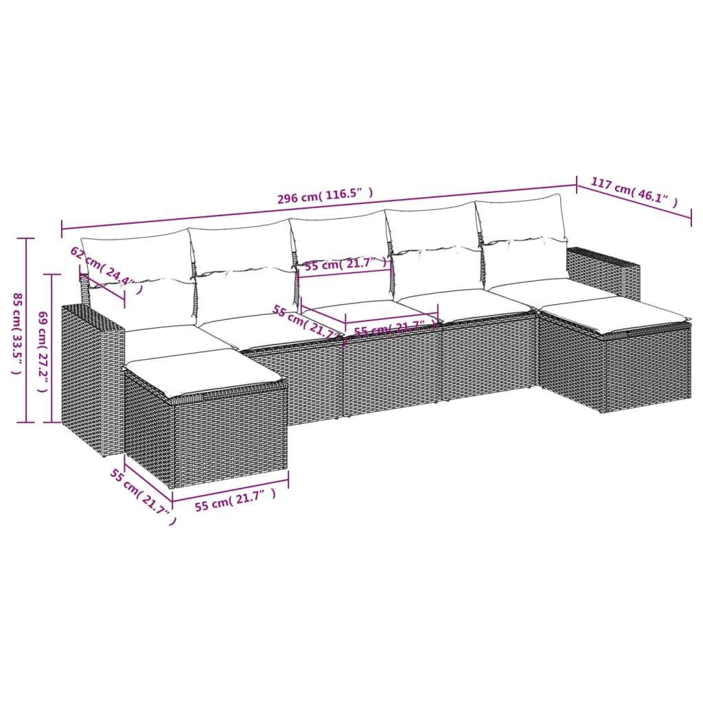Set Divani da Giardino 7 pz con Cuscini Beige in Polyrattan | homemem39