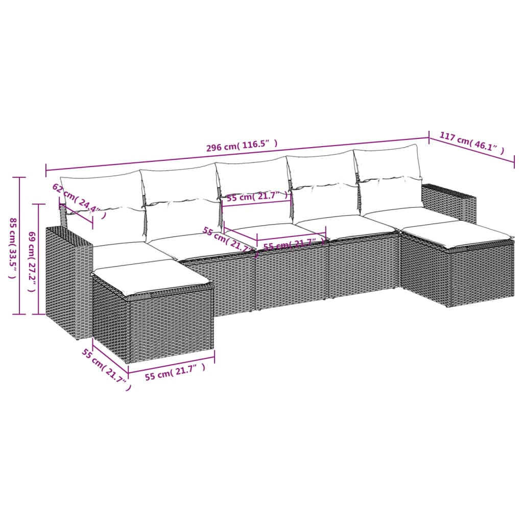 Set Divani da Giardino 7pz con Cuscini Grigio Chiaro Polyrattan | homemem39